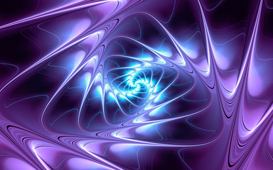 abstract fractal, blue glowing spiral with soft curved lines and neon light