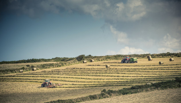 Tractors In A Farmers Field, Cornwall