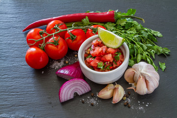 Salsa sauce and ingredients