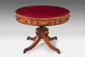 Round red leather topped table English antique vintage