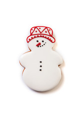 Christmas gingerbread cookies on white background. Snowflake, st