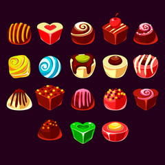 Candies vector, cute sweet game elements
