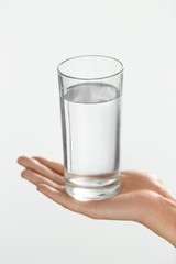 Water Glass. Health And Diet Concept. Woman's Hand Holding Glass. Drinks. Hydration