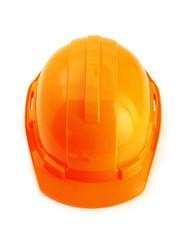 Orange safety helmet isolated on white background, hard hat on w