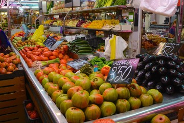 Greengrocer in Central Market, Valencia; Spain