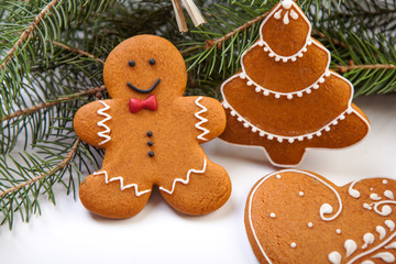 Christmas cookies with festive decoration on the white backgroun