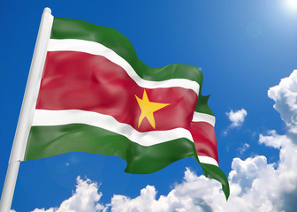 Fototapeta na wymiar 3D realistic waving flag of Suriname