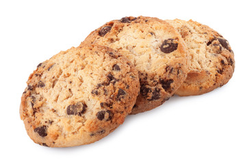 chocolate chips cookies isolated on white background