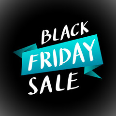 Black realistic curved paper banner. Ribbon. Black friday sale. Vector illustration