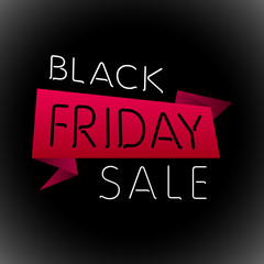 Black realistic curved paper banner. Ribbon. Black friday sale. Vector illustration