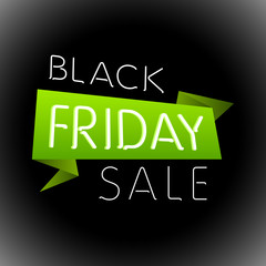 Black realistic curved paper banner. Ribbon. Black friday sale. Vector illustration