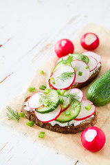 Radish and cucumber sandwich