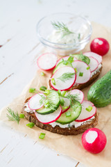 Radish and cucumber sandwich