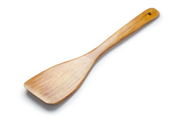 Wooden cooking shovel on white background