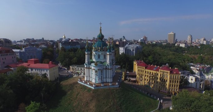 The Saint Andrew's Church is a major Baroque church located in Kyiv, Ukraine. The church was constructed in 1747&ndash;1754 (Aerial,4K)