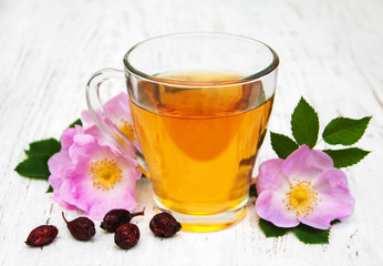 Cup of tea and dogrose