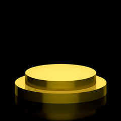 Golden podium on back reflective background