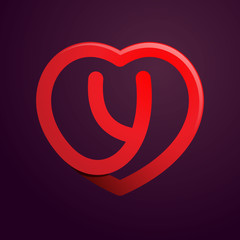 Y letter with red heart.