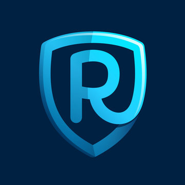 R letter with blue shield.