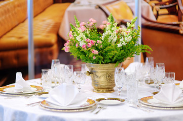 Table set for an event party or wedding reception