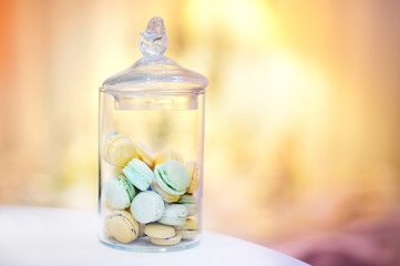 Traditional french macarons in a jar