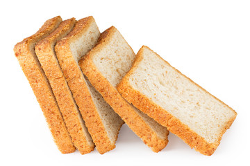 Slices of bread for toasting on a white background isolated with clipping path.