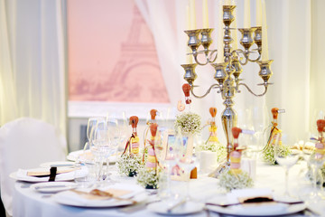 Table set for an event party or wedding reception