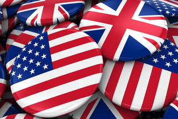 Flag Badges of America and Britain in Pile - Concept image for US and UK Relations
