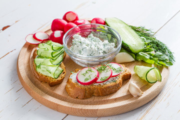 Radish and cucumber sandwich, ingredients