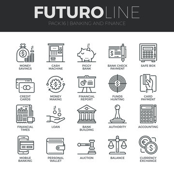 Finance and Banking Futuro Line Icons Set