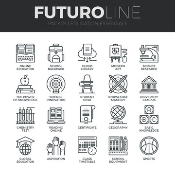 Education and Training Futuro Line Icons Set