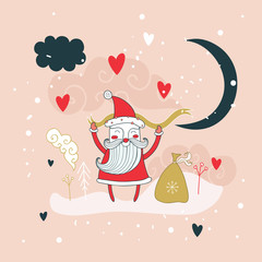 Merry Christmas Happy New Year Santa Claus greeting card background