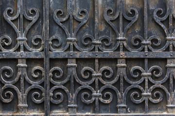 Old painted metal gate texture with eastern ornaments