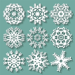 Snowflakes flat icon set collection