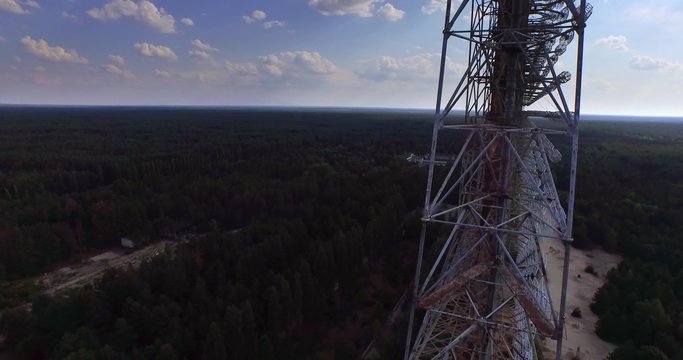 &ldquo;Duga&rdquo;, the Steel Giant Near Chernobyl. Duga - Soviet over-the-horizon radar system. Ukraine, Chernobyl zone.  Aerial view.