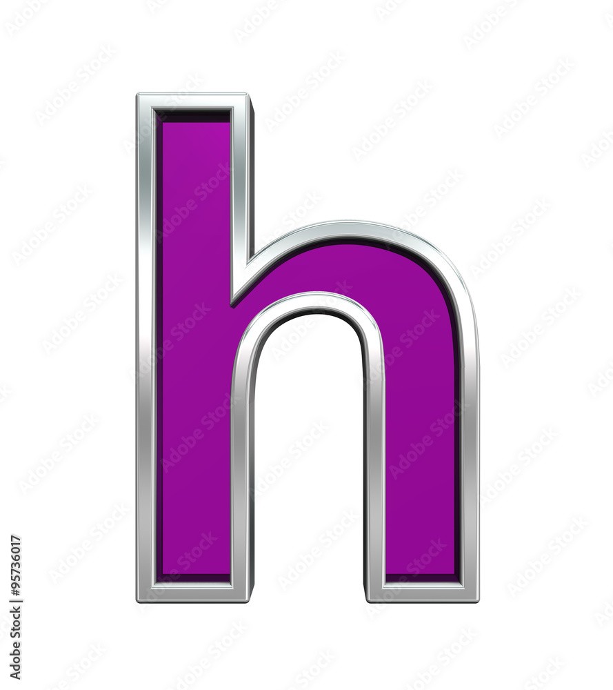 Fototapete one lower case letter from purple glass with chrome frame alphabet set, isolated on white. computer 