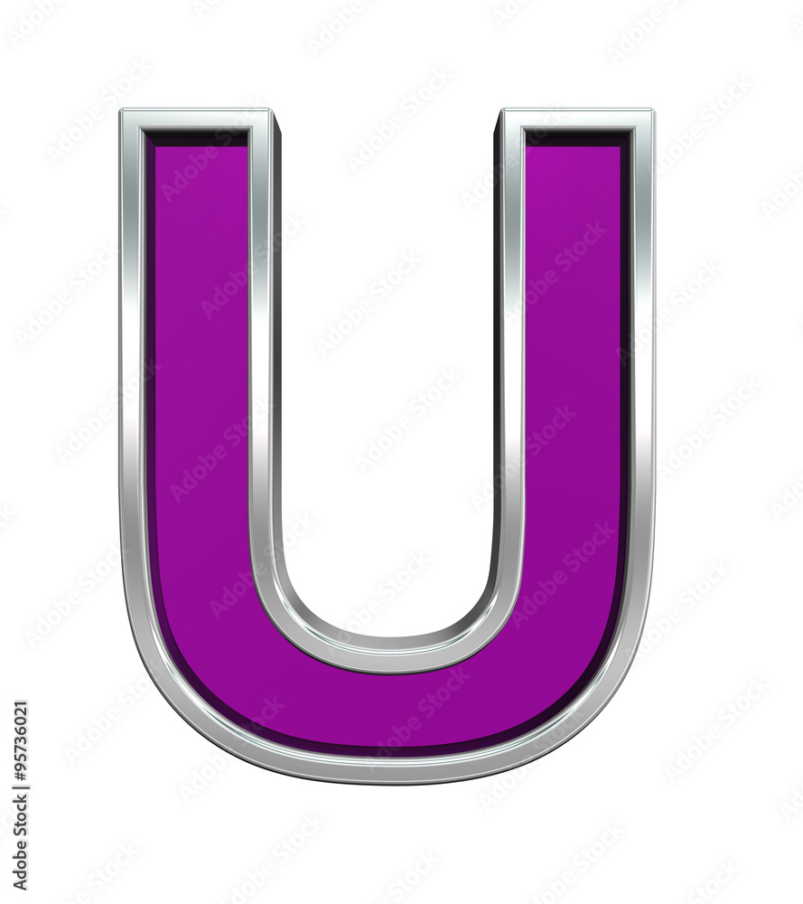 Fototapete one letter from purple glass with chrome frame alphabet set, isolated on white. computer generated 3