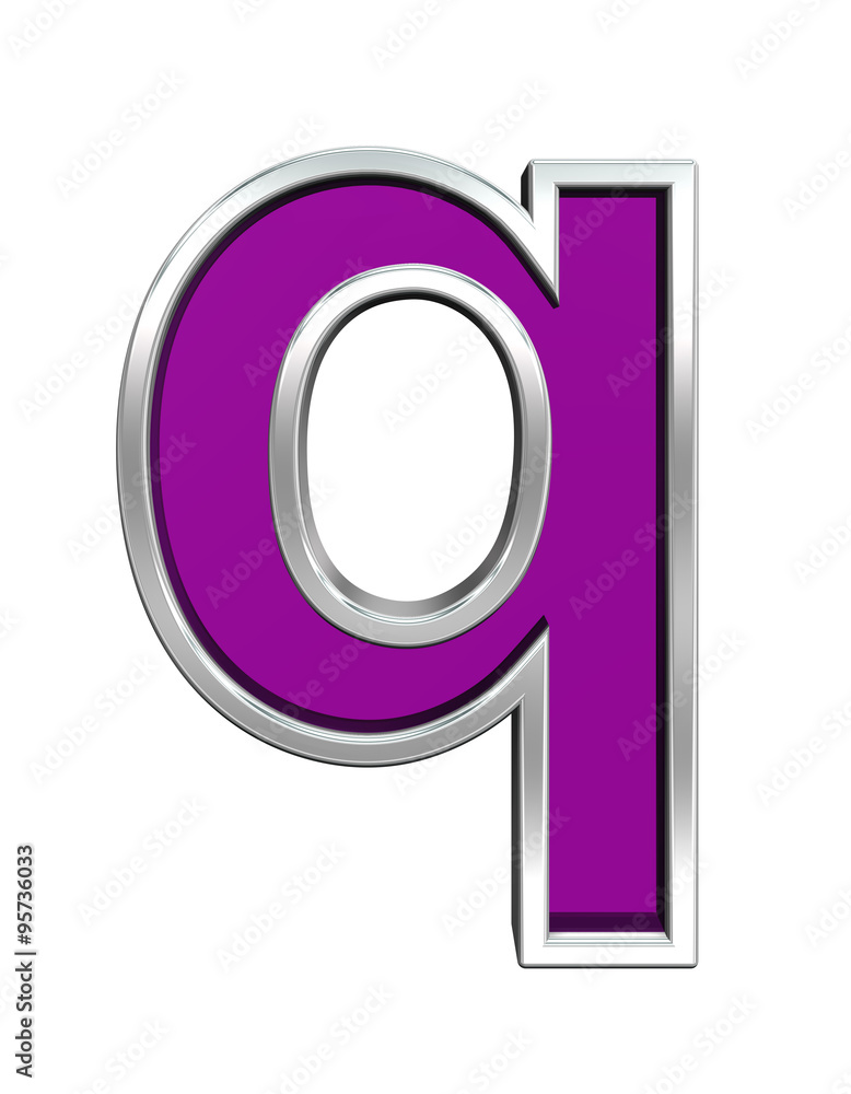 Fototapete one lower case letter from purple glass with chrome frame alphabet set, isolated on white. computer 