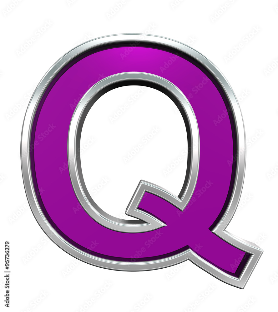 Fototapete one letter from purple glass with chrome frame alphabet set, isolated on white. computer generated 3