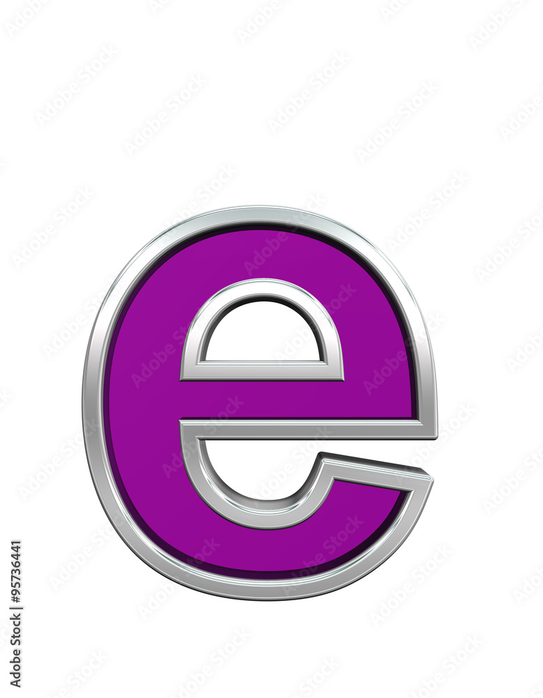 Fototapete one lower case letter from purple glass with chrome frame alphabet set, isolated on white. computer 