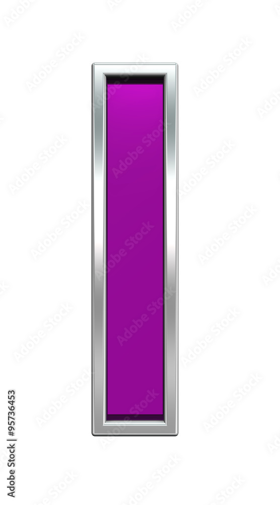 Fototapete one letter from purple glass with chrome frame alphabet set, isolated on white. computer generated 3