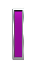 One letter from purple glass with chrome frame alphabet set, isolated on white. Computer generated 3D photo rendering.