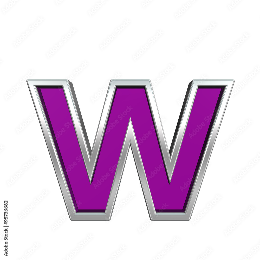 Fototapete one lower case letter from purple glass with chrome frame alphabet set, isolated on white. computer 