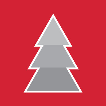 christmas card, grey christmas tree on red background