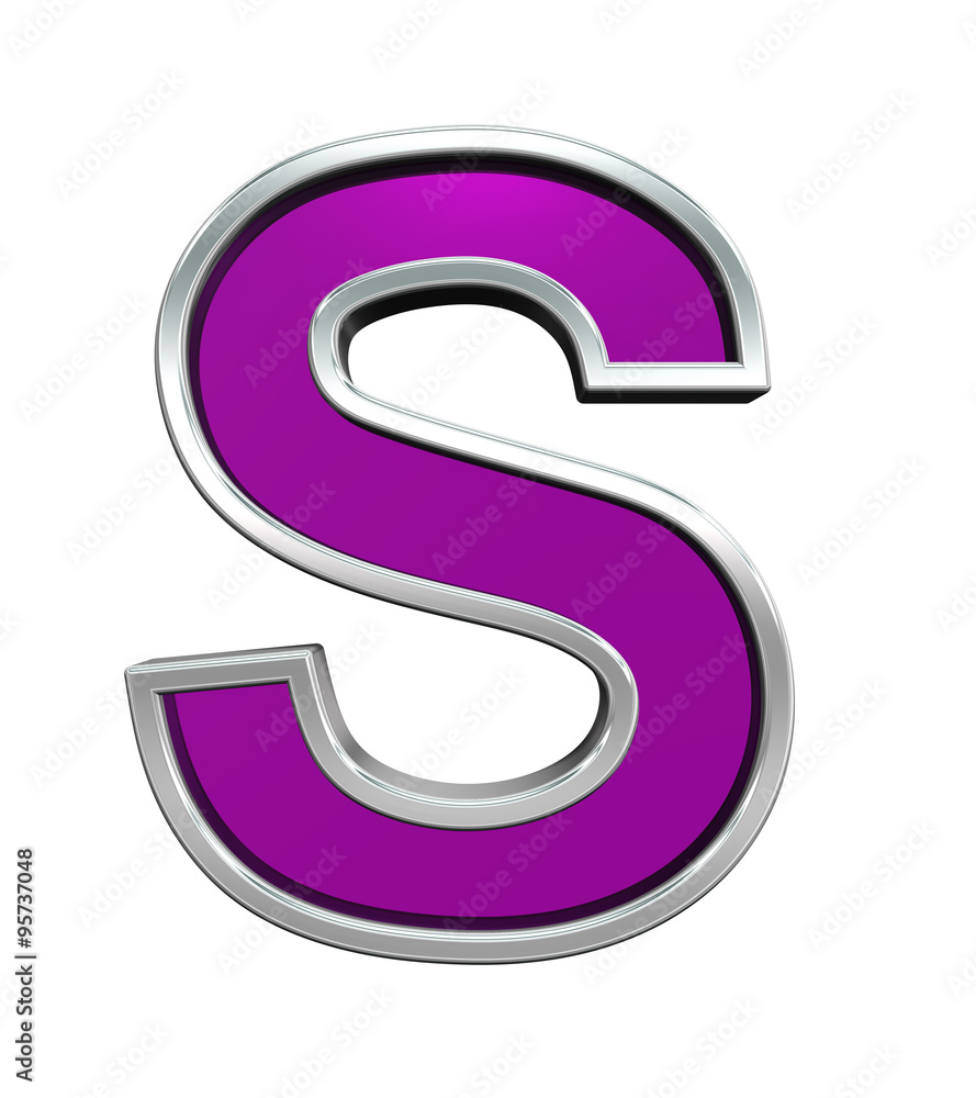 Fototapete one letter from purple glass with chrome frame alphabet set, isolated on white. computer generated 3