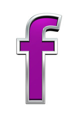 Obraz premium One lower case letter from purple glass with chrome frame alphabet set, isolated on white. Computer generated 3D photo rendering.