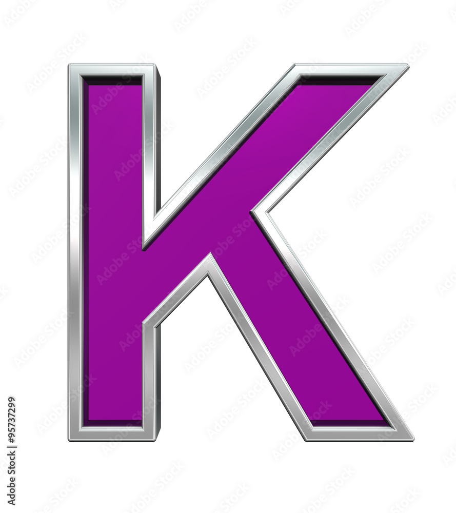 Fototapete one letter from purple glass with chrome frame alphabet set, isolated on white. computer generated 3