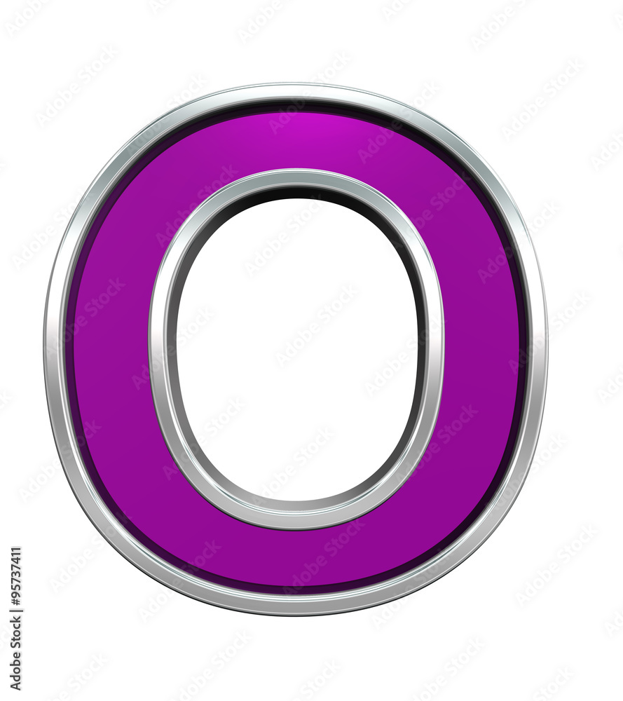Fototapete one letter from purple glass with chrome frame alphabet set, isolated on white. computer generated 3
