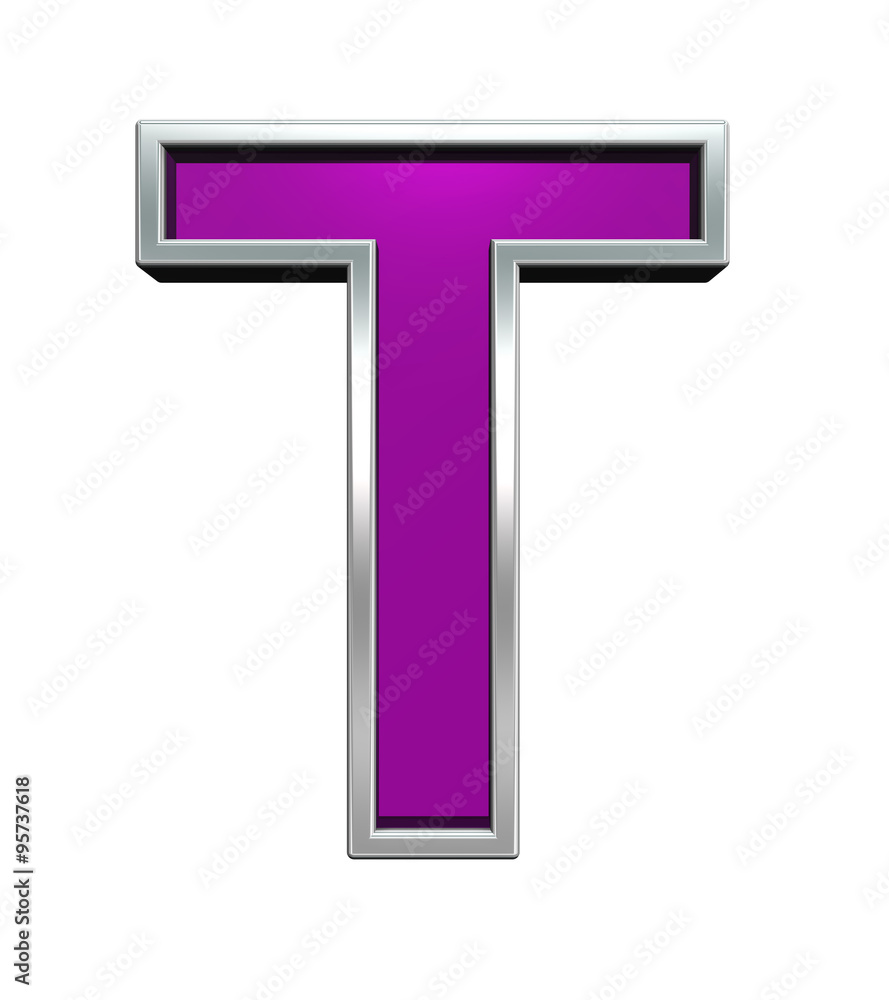 Fototapete one letter from purple glass with chrome frame alphabet set, isolated on white. computer generated 3