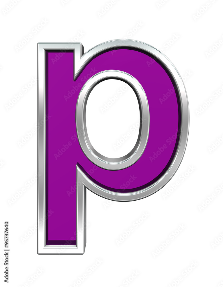 Fototapete one lower case letter from purple glass with chrome frame alphabet set, isolated on white. computer 